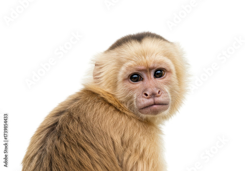 Photography Isolated Capuchin monkey portrait close up looking left with a thoughtful expres