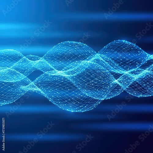 Glowing blue digital network wave flowing on a dark background