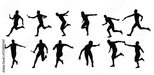 man relay run sport silhouettes illustration set
