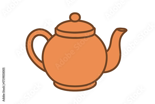 Stylized orange teapot with thick brown outline and textured fill isolated on white