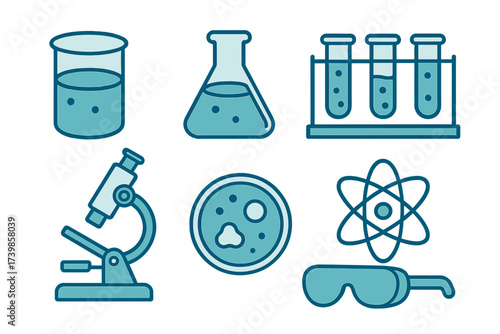 Essential scientific research tools and chemistry laboratory apparatus in blue