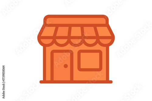 Simple orange retail shop facade featuring an awning and entrance door