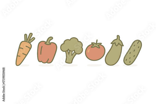 Collection of fresh organic vegetables carrot bell pepper broccoli tomato eggplant cucumber