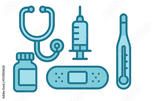 Essential medical instruments and healthcare supplies for diagnosis and treatment