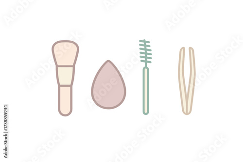 Essential beauty and cosmetic tools including brush sponge and tweezers set