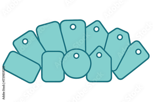 Assortment of blank price tags and labels in various geometric shapes for retail design