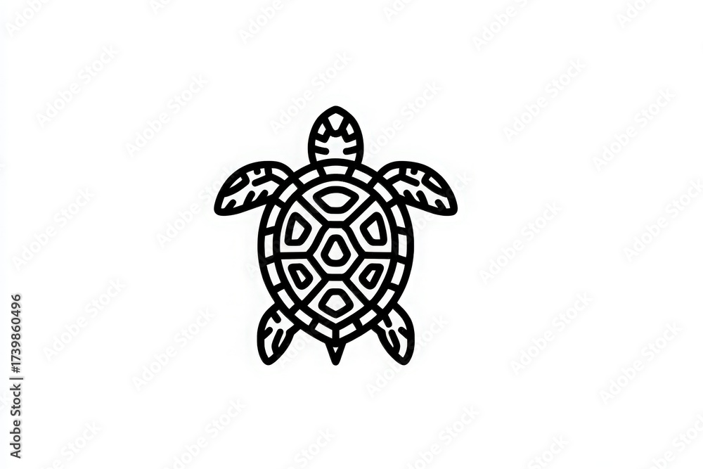 Obraz premium A black outline of a sea turtle is prominently displayed on a white background. The design emphasizes the turtles distinctive shell and flippers, making it suitable for art or educational purposes.