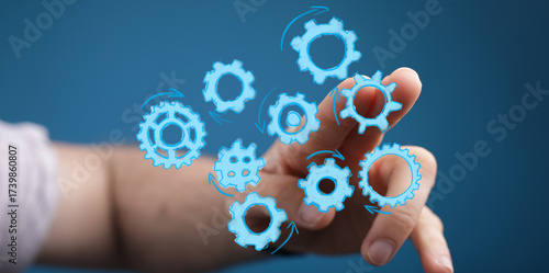 Hand interacting with gears...