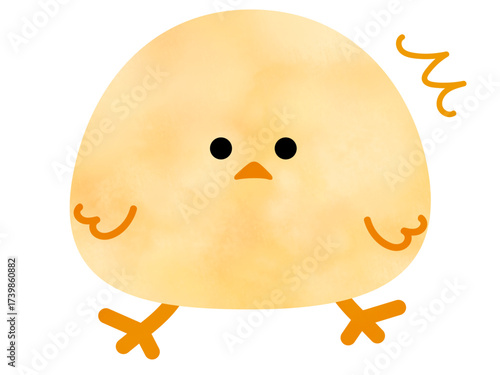 驚いた顔の ゆるいタッチのかわいいひよこイラスト素材
