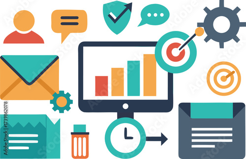 Marketing and seo icons pack detailed vector illustration for digital strategy and growth