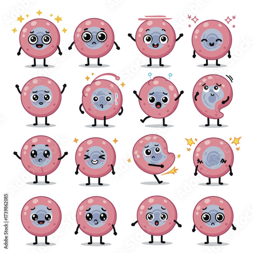 Adorable Red Blood Cell Cartoon Mascot with Various Poses and Expressions.