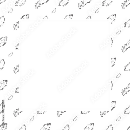sausage frame. doodle grill sausage square frame. hand drawn sausage frame background. grill sausage background