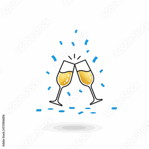 Celebratory clinking champagne glasses with falling confetti symbolizing joyful toasts and festive occasions