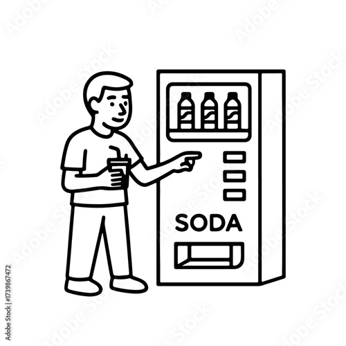 Vector line icon man standing next to a soda machine on a white background
Vector line icon on a white background