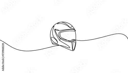 Minimalist line drawing of a motorcycle helmet with visor and padding detail, symbolizing safety, motion, and modern protective gear concept