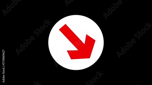 Red color right side arrow in white round. Loop Animation direction concept arrow icon concept on white background.