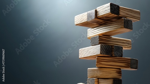 Wooden Blocks Stacked Game, Risk of Falling, Business Strategy Concept