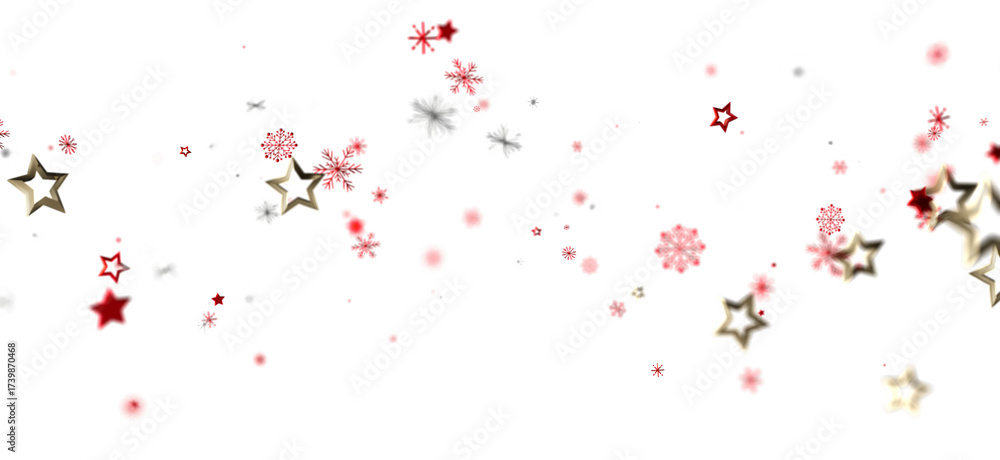 Naklejka premium Festive winter design. Perfect for Christmas, New Year, holidays. Red and gold stars and snowflakes on white.