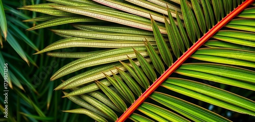 Close-up of a Chinese fan palm's textured leaves and fronds,   plant texture,   garden