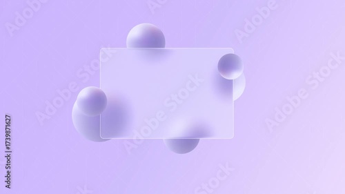 Glass morphism Background, Transparent rounded rectangle glass frame background, realistic liquid glass morphism user interface with 3D spheres smooth blur.