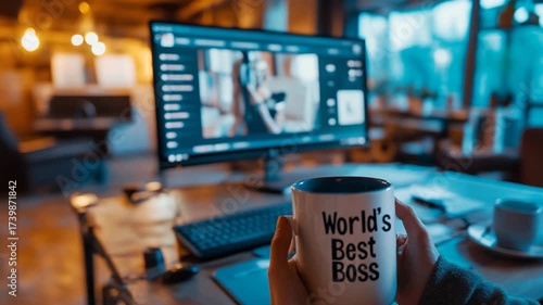 Wallpaper Mural Office Workspace with Computer Monitor and Coffee Mug Inspiring Productivity Torontodigital.ca