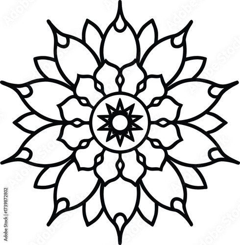 intricate flower mandala with hidden animals vector illustration on transparent background