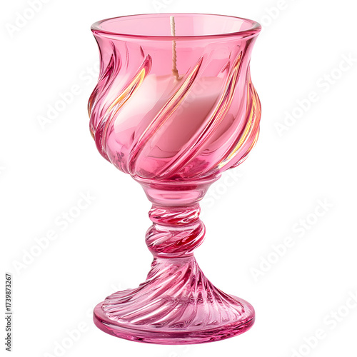 Elegant Pink Retro Glass Candlestick Holder on White Background