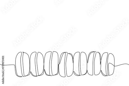 Single continuous line drawing colorful macarons lined up. Visualizations such as digital advertising. The colorful food arouses curiosity. National Macaron Day. One line design vector illustration