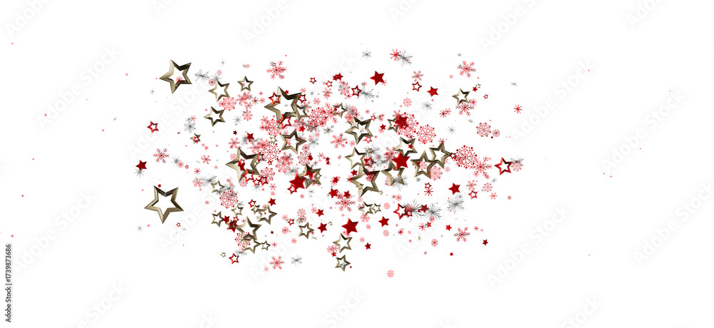 Naklejka premium Christmas background with red and gold stars and snowflakes on white. Ideal for holiday designs, festive greetings, winter themes, and celebrati
