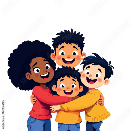 Vsai diverse children group hugging showing friendship and unity