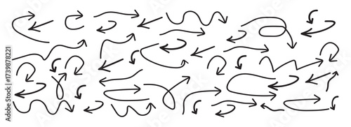 Hand Drawn Arrow Line Collection — Vector Sketch Arrows Set for Direction, Flow, Navigation, Infographic, Business Presentation, Diagram, Doodle Design, and Creative Graphic Illustration Elements