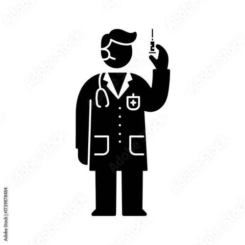 Doctor holding syringe and wearing stethoscope for International Doctor's Day  