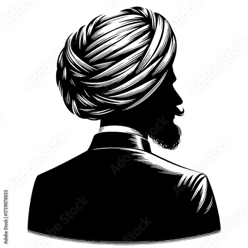 Black and White Vector Silhouette of Indian Turban Man (Secular, Cultural)