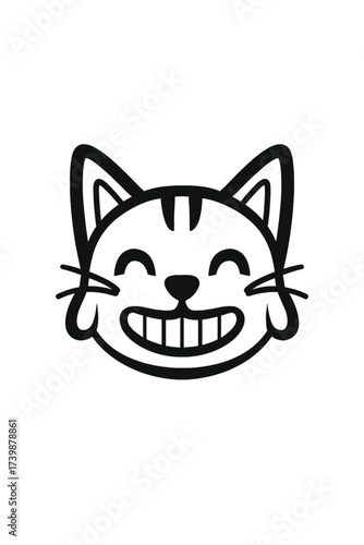 Laughing Cat Emoji Icon Vector. Funny, Happy, and Joyful Kitten Head with Big Smile. Cartoon Mascot for Sticker, Logo, T-shirt Design, or Social Media Communication..  Adobe Illustrator Artwork
