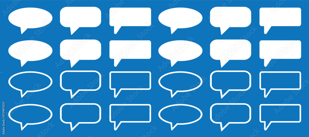 Obraz premium Blue Outline Speech Bubble Icons Collection — Vector Chat and Message Symbol Set for Communication, Conversation, Feedback, Dialogue Box, and Social Media Interface Design