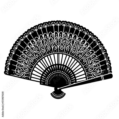 Black and White Vector Silhouette of Indian Hand Fan