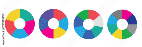Infographic Pie Chart Collection — Colorful Vector Data Visualization Elements for Business Analytics, Marketing Report, Financial Chart, Growth Statistics, and Modern Infographic Design Illustration.
