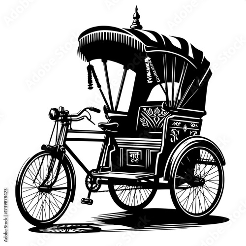 Black and White Vector Silhouette of Indian Rickshaw