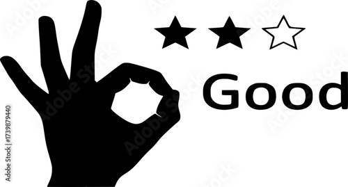 Three stars review and rating icon. Thumbs up, Good, friendly, ok hand gesture, feedback icon vector
