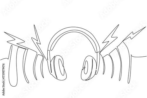 Continuous one line drawing headphones with loud sound effects. Wireless technology. Delivers stunning stereo sound. Loud. National Save Your Hearing Day. Single line draw design vector illustration