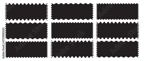 Wave line and wavy zigzag pattern lines. Set of Zigzag and  jagged rectangle shape, Rectangle shape frame with zigzag edge. Black Zigzag edge frame. Black underlines wavy curve zig zag line pattern.  