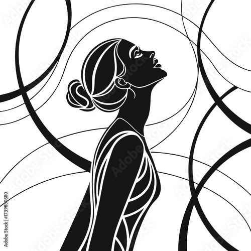 Elegant Woman Silhouette with Flowing Hair Vector Illustration