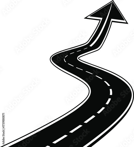 Curved Road Arrow Vector Symbolizing Business Growth, Progress, and Success Path