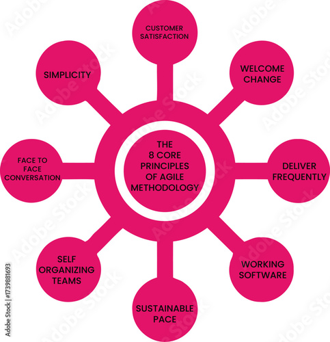 Infographic Agile methodology core principles empowering customer satisfaction and team collaboration