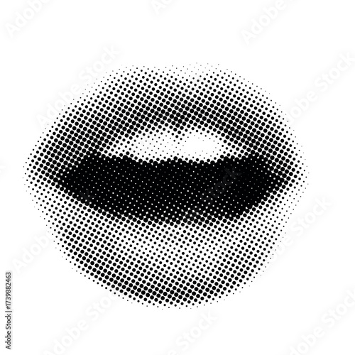 Halftone pattern of female lips in retro style artwork