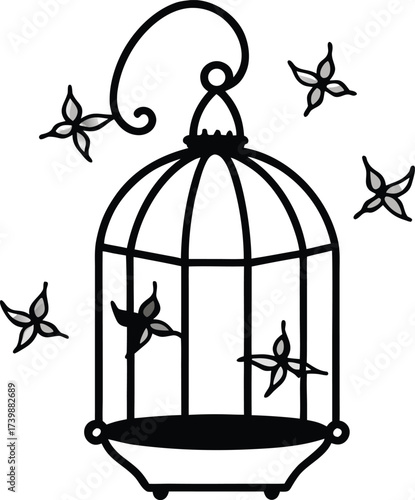 magical birdcage filled with fairies coloring 
