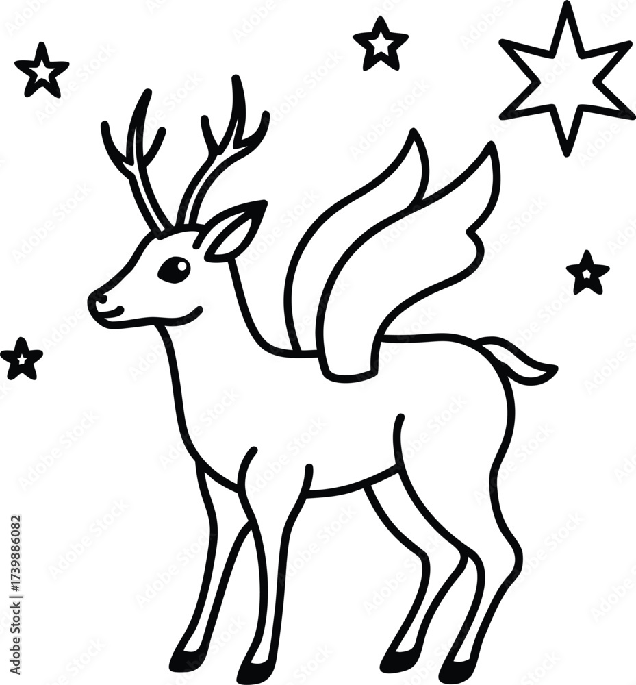 Obraz premium magical deer with wings in starry forest coloring