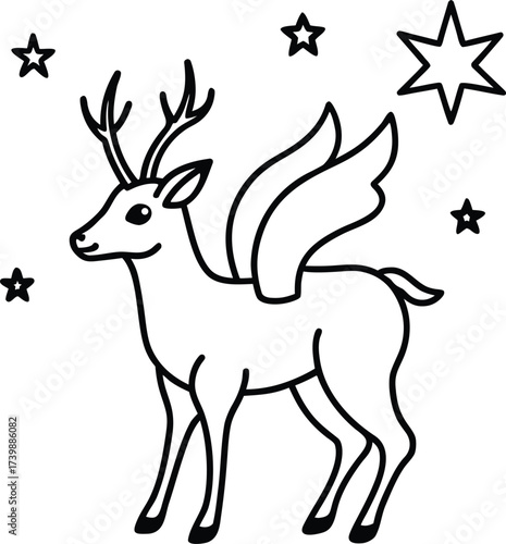 magical deer with wings in starry forest coloring
