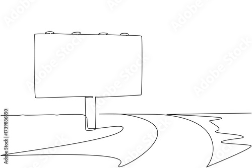 Single continuous line drawing billboard located on the side of a turning highway. Ads that are easy for many people to see and remember. National Billboard Day. One line design vector illustration