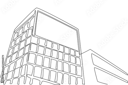 Single continuous line drawing billboard attached to buildings. Highly profitable digital billboard placement. Marketing goods and services. National Billboard Day. One line design vector illustration